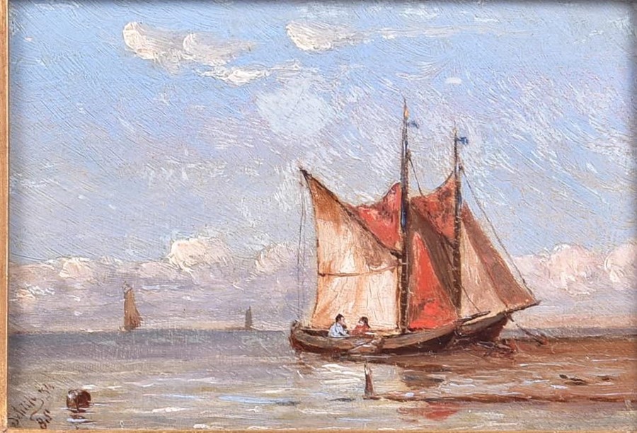 Petrus Paulus II Schiedges (1860-1922) Dutch 'Shipping in a Canal', depicting a maritime scene, - Image 2 of 3