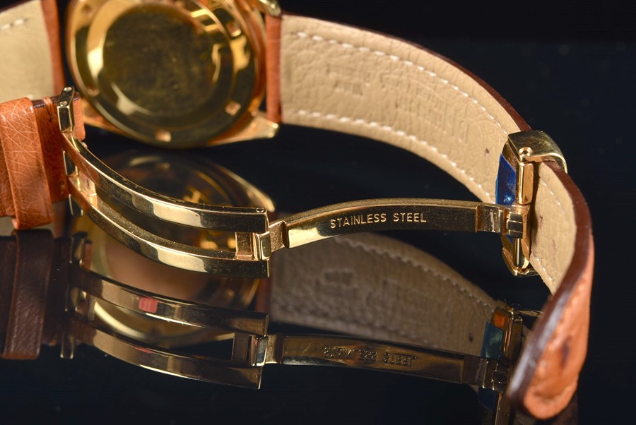 An Eternamatic 3000 Seven Day 18ct yellow gold automatic wristwatch the gilt dial with baton hour - Image 3 of 4