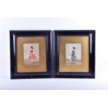 A pair of early 20th century watercolours depicting a boy and girl in profile the boy holds a
