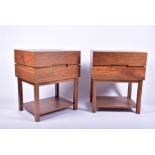 A pair of modern solid wood rectangular bedside tables each with two silent-closing drawers, on four