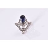 A late 19th / early 20th century yellow gold, diamond, and sapphire ring in the Edwardian style, the