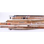 A good collection of early 20th century and later fishing rods to include a cane Heddon #2 1/2