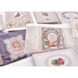 A collection of Victorian greetings cards to include Christmas and birthday, all hand embroidered