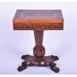 A fine 19th century marquetry and parquetry inlaid pedestal games table the top with central oval