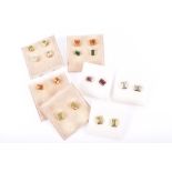 Nine pairs of 9ct yellow gold and gemstone earrings set with rectangular and square-cut semi-