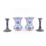 A pair of Chinese cloisonné vases of flared rim form, 13.3 cm high, together with a pair of