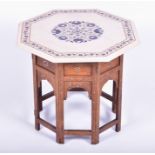 An Indian octagonal lapis lazuli inlaid marble table top together with a late 19th century Indian