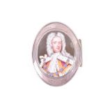 A late 18th or early 19th century white metal hinge-lidded box of oval form, with a portrait