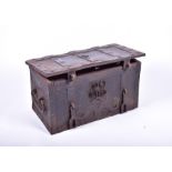 A 17th century iron German Armada chest with strapwork exterior, internal compartment and complex