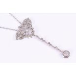 An early to mid 20th century diamond drop pendant necklace the mount set with rose-cut and old-cut
