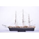 A large scratch-built scale model of the Cutty Sark on a bespoke display stand, 74 cm x 102 cm x