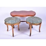 A pair of French style marble-topped gilt occasional tables each 47 cm high x 48 cm diameter,