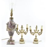 A Belle Epoque period ormolu mounted marble cassolette lamp designed with an ovoid purple marble