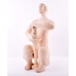 A 1970s Soviet Russian sculpture of a potter formed in a cream chamotte-type clay, the stylised