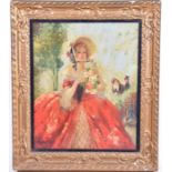 A L Stanmore (20th century) British  portrait of a young lady in 19th century dress, carrying