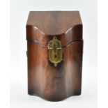 A Georgian mahogany converted knife box with brass handles either side and brass mounted escutcheon,