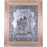 A large 20th century Iranian engraving on copper in a Vizagapatam style frame depicting a scene from