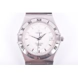 An Omega Constellation stainless steel perpetual calendar quartz wristwatch the white engine