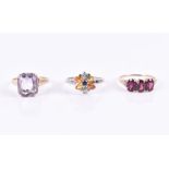 A 9ct yellow gold and rose de France amethyst ring size R, together with a 9ct yellow gold and