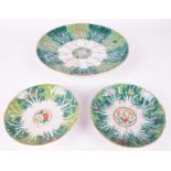 Three 18th / 19th century Chinese famille vert bowls of varying sizes, each dish decorated in enamel