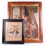 Two 19th century needleworks one depicting an infant petting their dog, the other with sultans being