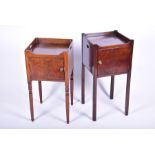 Two 19th century mahogany bedside tables both with trap tops and single doors to the front, one