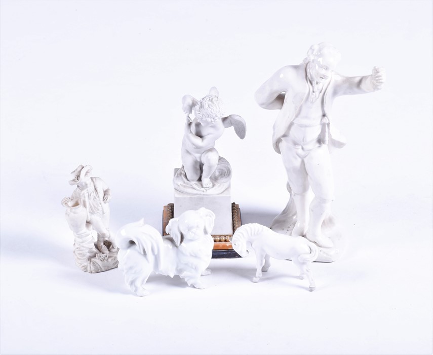 A group of antique Continental blanc de chine and bisque porcelain figures late 18th/early 19th - Image 8 of 15