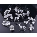 A collection of Swarovski crystal glass animals to include a stag, camel, unicorn, giraffe and