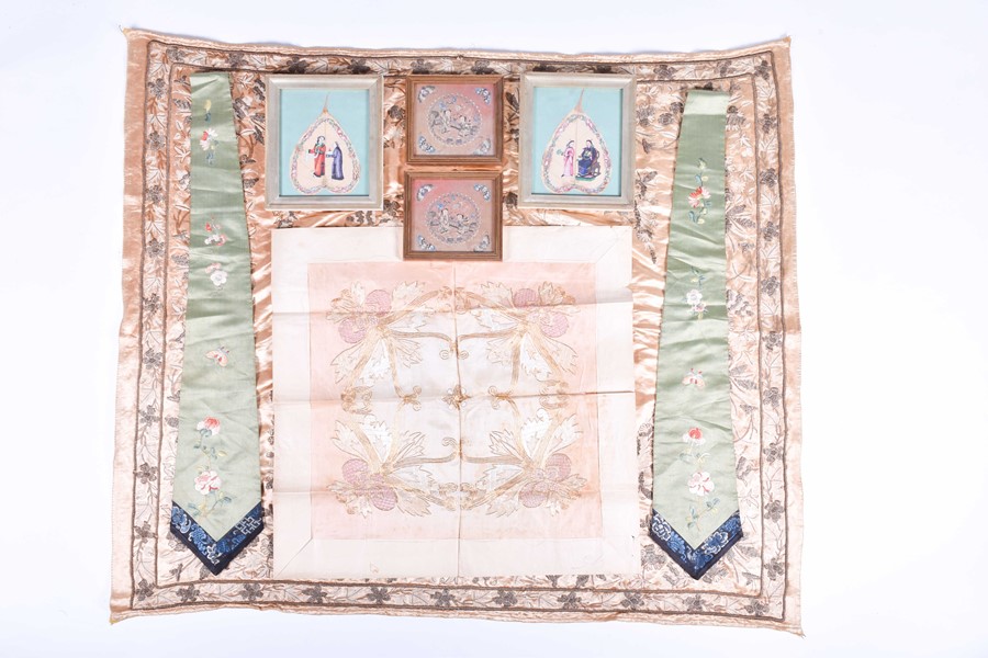 A pair of Chinese framed embroidered silk squares each depicting children in an outdoor setting - Image 3 of 5