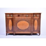 A small Edwardian mahogany and satinwood ‘dining table leaf’ cabinet in George III style, with