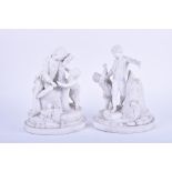 A pair of 18th century French bisque porcelain group figures depicting pastoral scenes of young boys