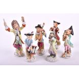 A Continental porcelain set of six 'Monkey Band' figures in the style of Meissen, typically modelled