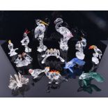 A collection of Swarovski crystal glass animals to include coloured glass examples: a flamingo,