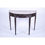 A 19th century Adams style demi-lune mahogany hall table with marble top inlaid with stained green