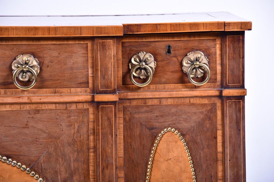 A small Edwardian mahogany and satinwood ‘dining table leaf’ cabinet in George III style, with - Image 2 of 6