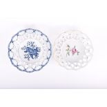 Two First Period Worcester porcelain basket dishes to include a blue and white Pine Cone pattern