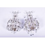 A pair of very decorative 1920s-30s floral faceted glass wall sconces, the domed form fitted