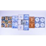A group of Continental antique ceramic tiles, 17th century and later to include terracotta and delft