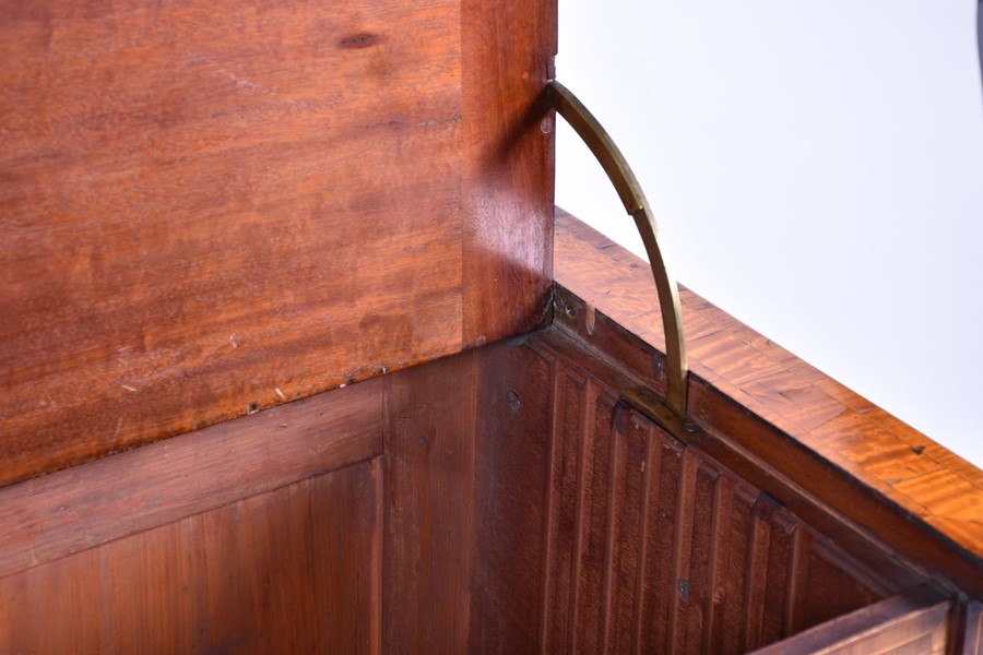 A small Edwardian mahogany and satinwood ‘dining table leaf’ cabinet in George III style, with - Image 6 of 6