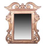 A large reproduction gilt mirror in the Rococo style with scroll frame and Italian city names in