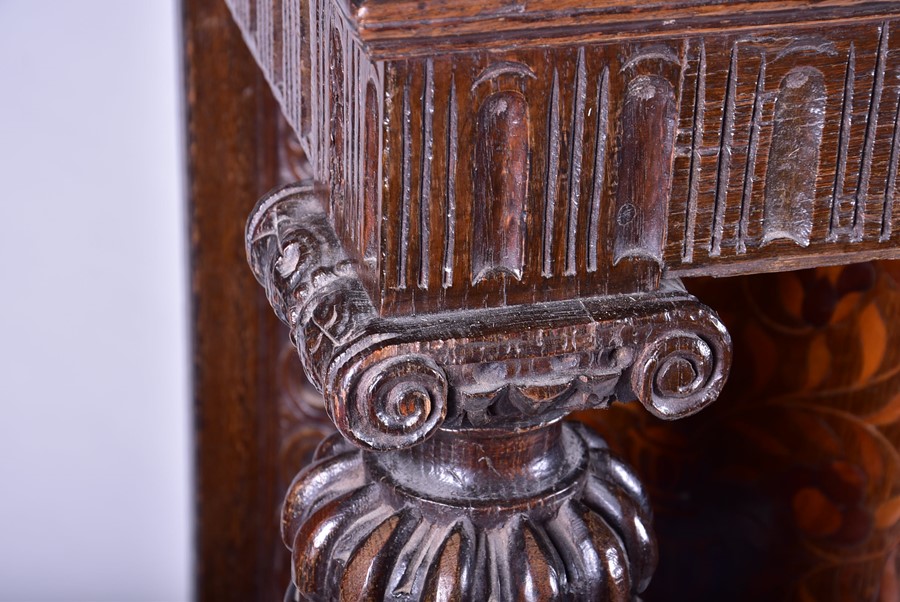 An English oak marquetry press / court cupboard in the 17th century style probably late 19th - Image 10 of 12