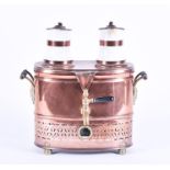 An Edwardian Sumerling & Co Limited copper and brass urn with integral twin ceramic hot water