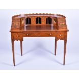 An Edwardian Sheraton Revival Carlton House style desk with raised superstructure fitted with