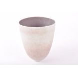 A Sara Flynn ceramic Vase porcelain, thrown and altered, all over mottled green glaze with mauve