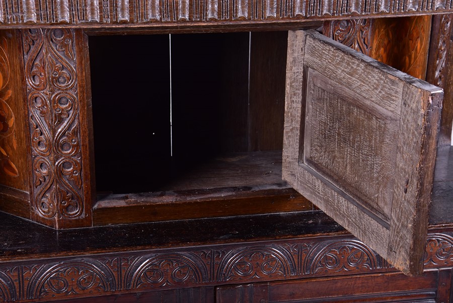 An English oak marquetry press / court cupboard in the 17th century style probably late 19th - Image 9 of 12