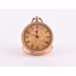 A 19th century 18ct yellow gold ladies fob watch the gilt dial with black Roman numerals, with
