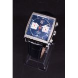 A Tag Heuer Monaco Blue stainless steel automatic chronograph wristwatch the square blue dial with