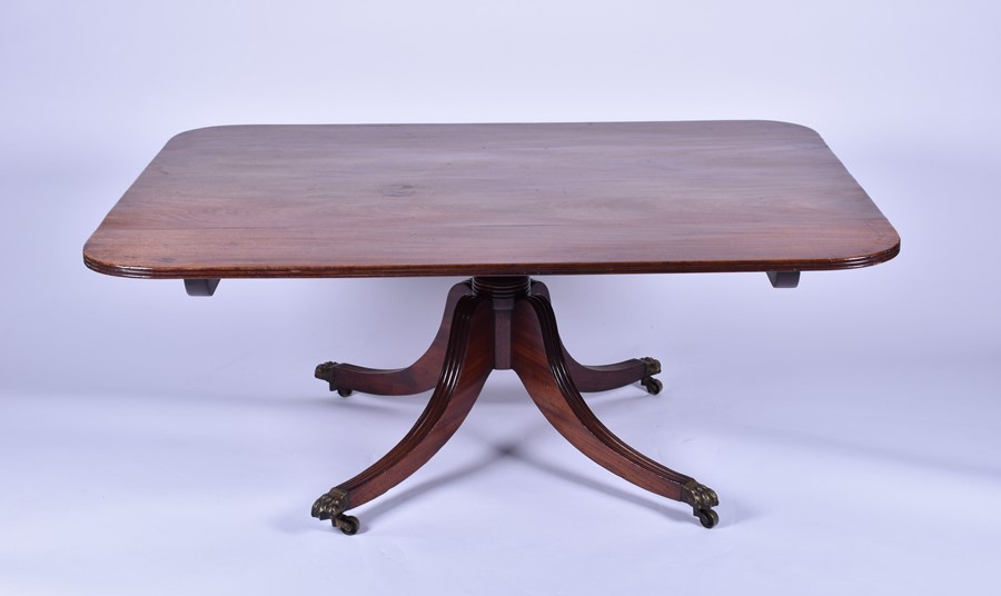 A 19th century mahogany rectangular pedestal low table on converted column and four swept legs, - Image 5 of 14