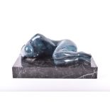 A 20th century blue patinated bronze sculpture modelled as a male nude in a modern style with