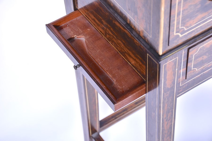 A fine Edwardian humidor cabinet on stand with coromandel veneer and bone inlay with two cupboard - Image 2 of 25